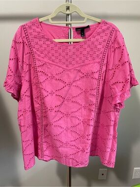 Lane Bryant Hot Pink Eyelet Flutter-Sleeve Blouse